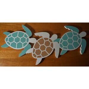 Sea Turtles Swimming Wood Sign Tropical Island Beach Nautical Coastal Home Decor